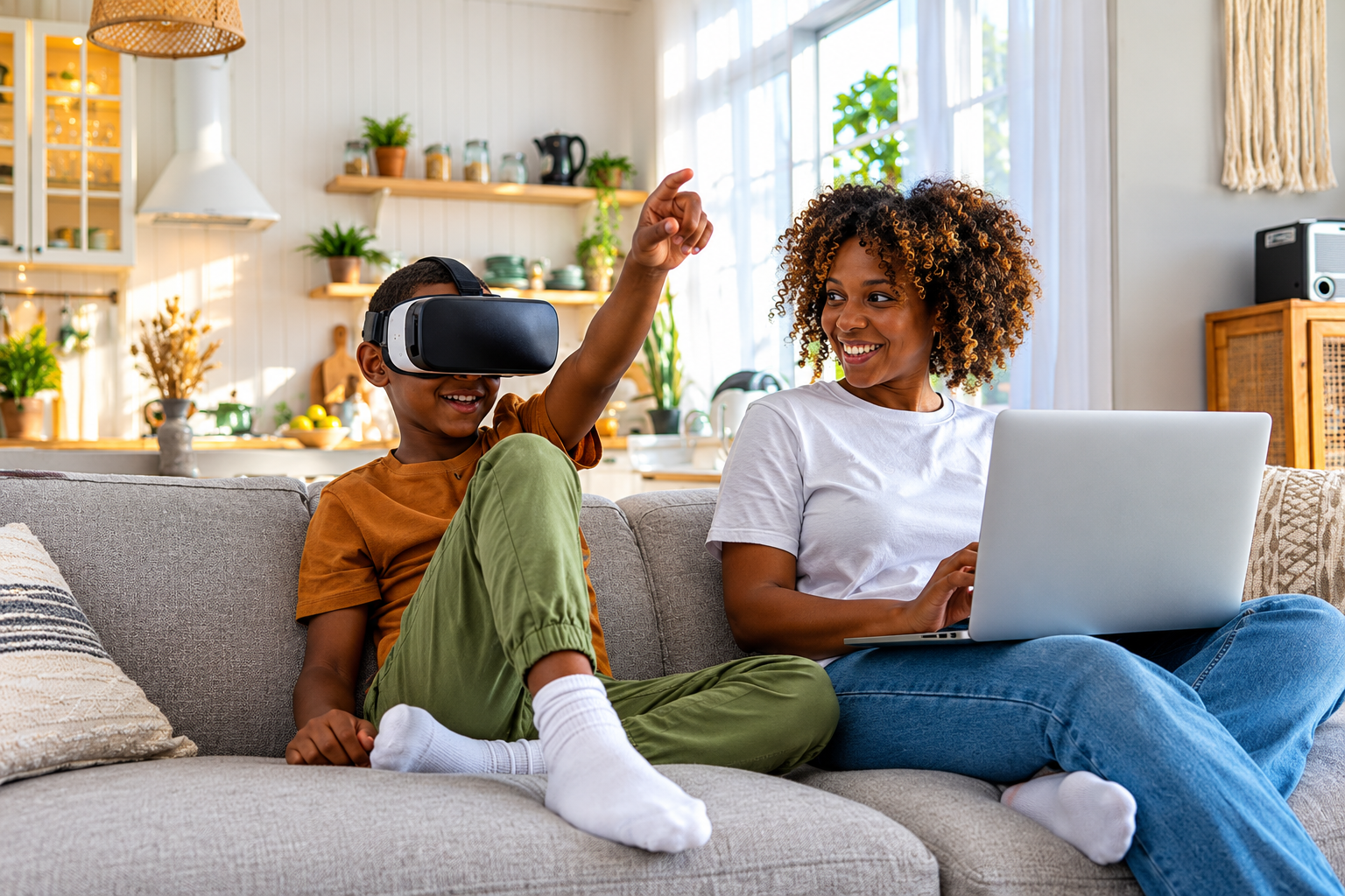 Une famille africaine profite d’une connexion internet à la maison